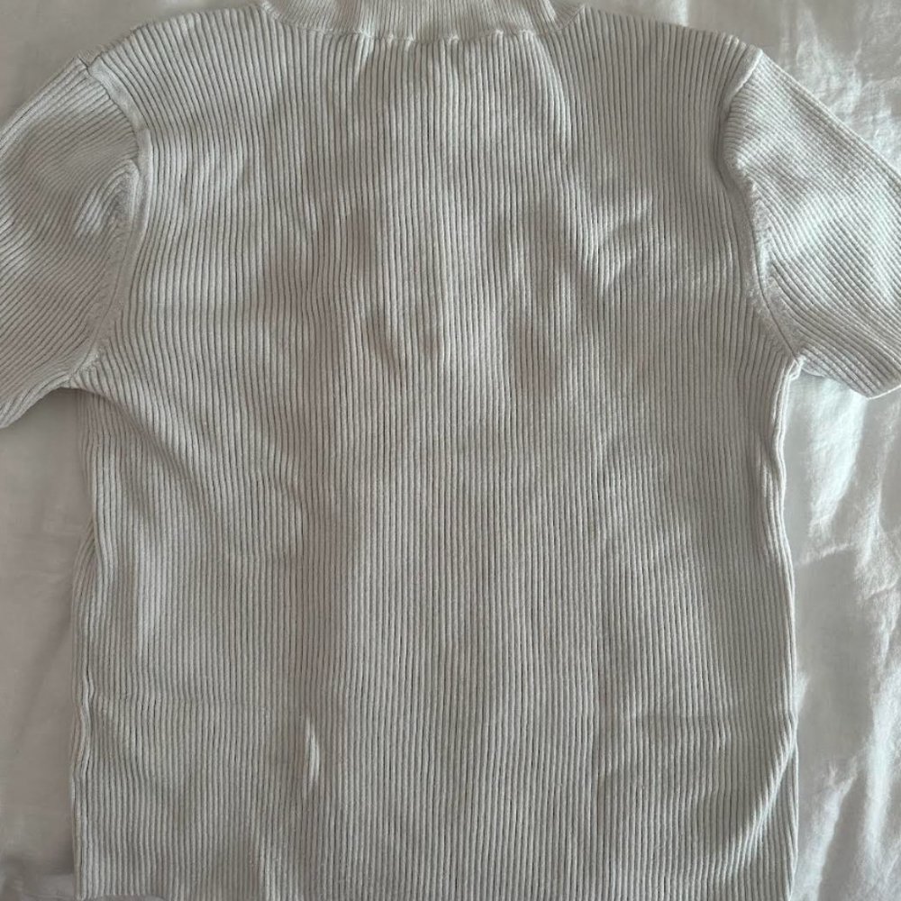 Button Front Knit White Tee - Picture 2 of 2